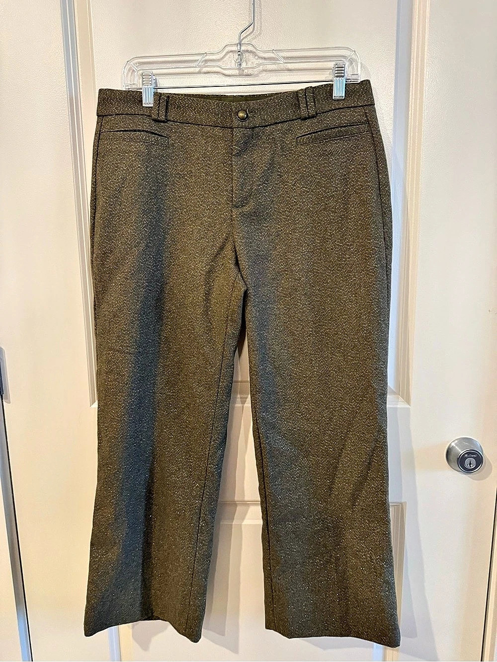 Banana Republic Logan Olive Green Gold Shimmer Trousers – Size 6 NWT